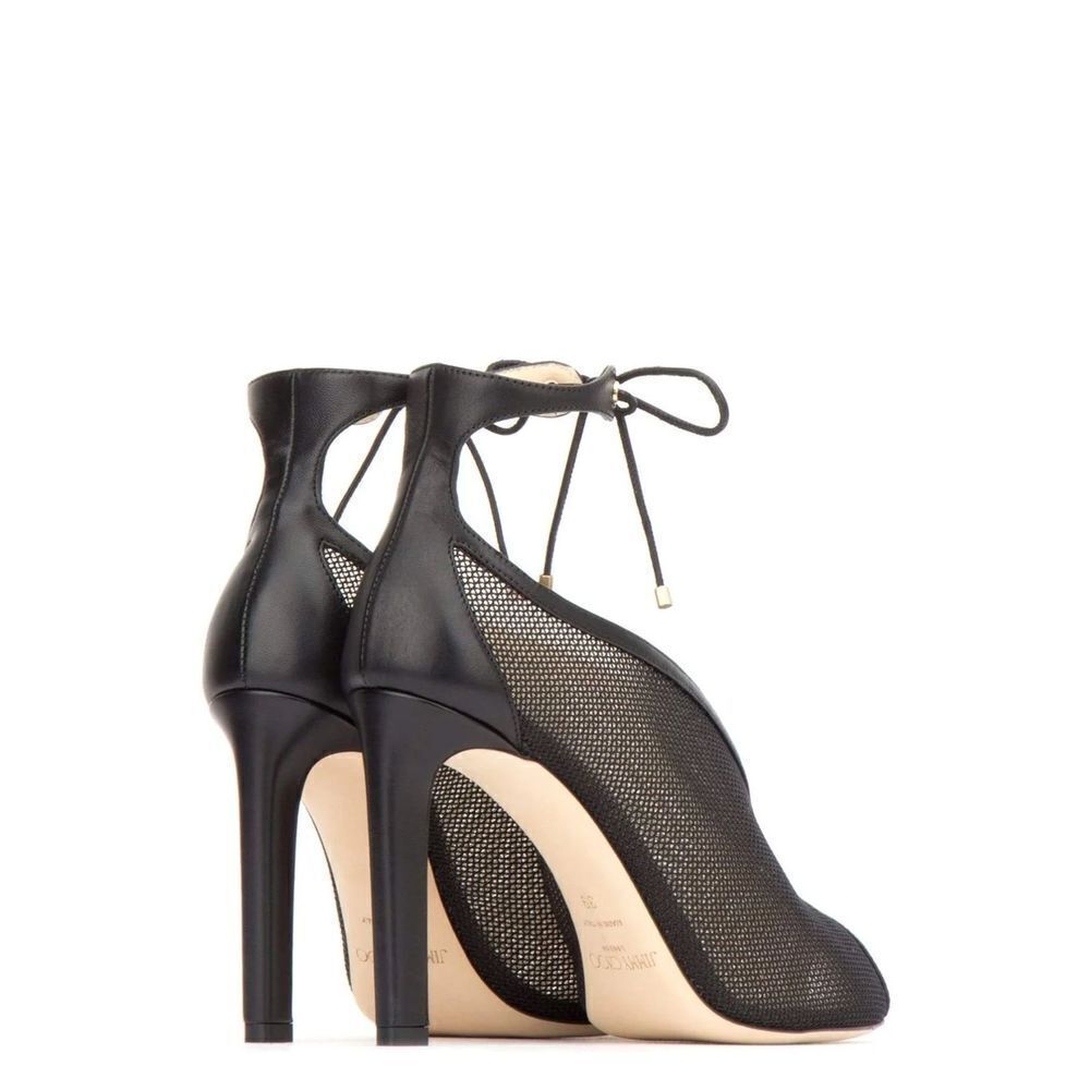 Jimmy Choo Sayra 100 Mesh Ankle Lace Up Tie Black Heels Booties Leather Size 36 - Picture 3 of 12